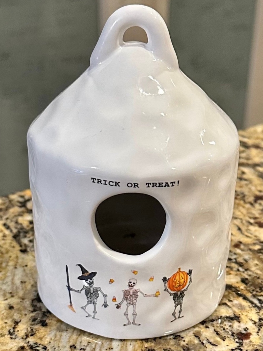 Rae Dunn Halloween TRICK OR TREAT Skeleton Birdhouse Small Rare